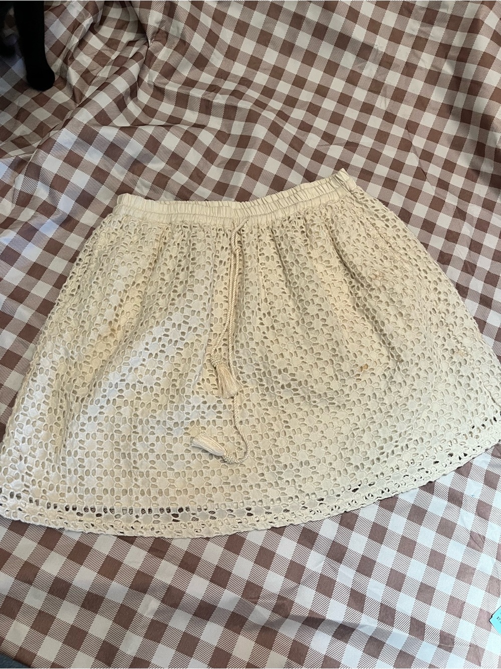 Lucky Brand Cream Crochet Drawstring A-Line Skirt